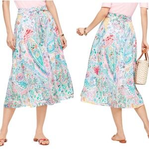 Talbots Womens Midi Skirt 4 Paisley Floral Tie Waist Cotton Pockets Cottagecore